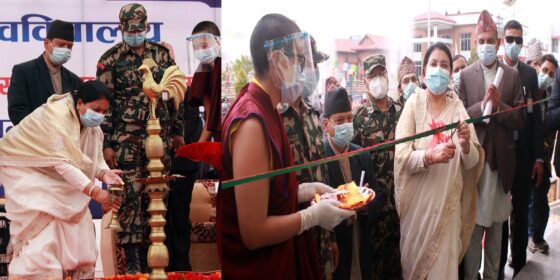 लुम्बिनी बौद्ध विश्वविद्यालयको वार्षिकोत्सव प्रज्ञा सम्मेलनमा उद्घाटन गर्दै राष्ट्रपति भण्डारी