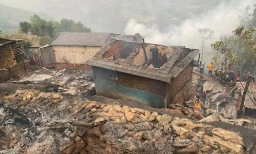घर गोठ जलेर बिचल्लीमा परेका बागलुङ अमलाचौरका अग्नीपीडितलाई राहत